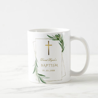 Taza De Café Elegante olivo deja bautismo de niño de oro