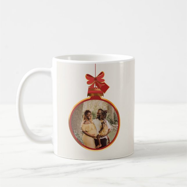 Taza De Café Elegante Ornament Merry Christmas Red Gold Photo (Izquierda)