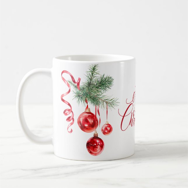 Taza De Café Elegante Ornamento Rojo Feliz Navidad (Izquierda)