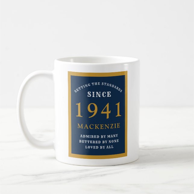 Taza De Café Elegante Oro Azul con 80 cumpleaños 1941 personali (Izquierda)