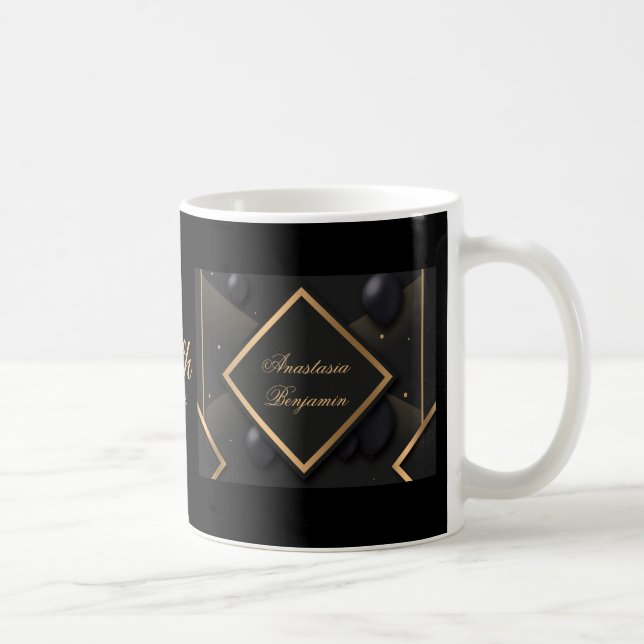 Taza De Café Elegante Oro Negro 50 cumpleaños Personalizado ele (Derecha)