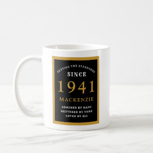 Taza De Café Elegante Oro Negro Personalizado 80 cumpleaños 194