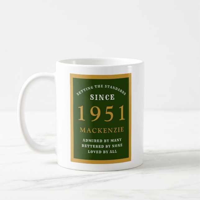 Taza De Café Elegante Oro Verde Personalizado 70 cumpleaños 195 (Izquierda)