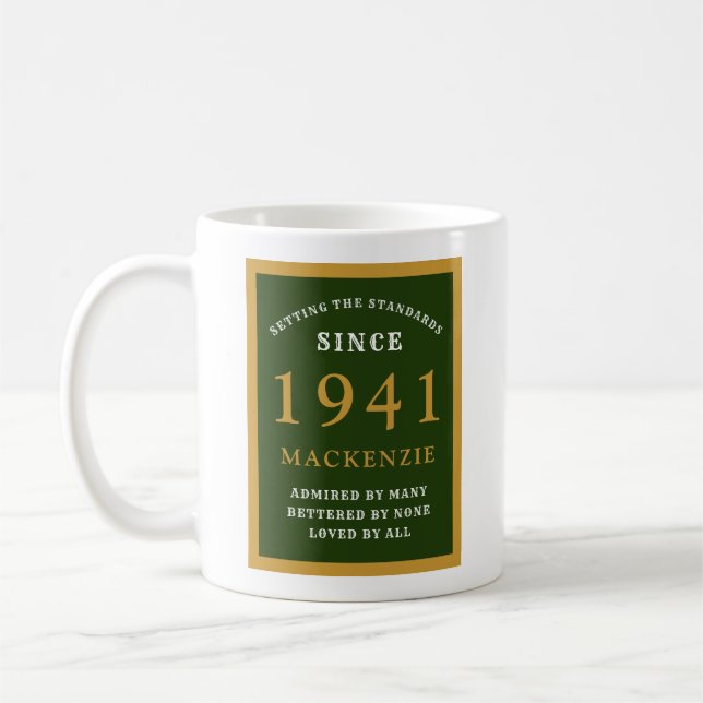 Taza De Café Elegante Oro Verde Personalizado 80 cumpleaños 194 (Izquierda)