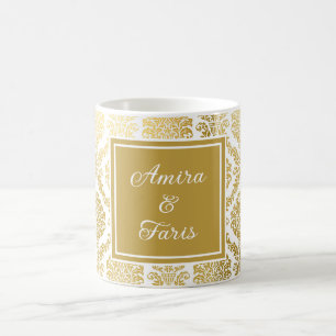 Taza De Café Elegante oro y blanco Damask Personalizado 