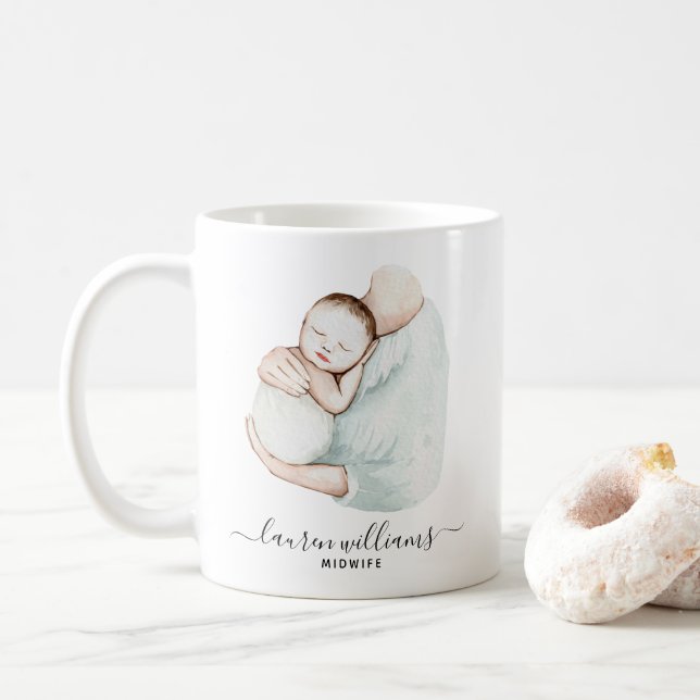 Taza De Café Elegante partera Doula Cute Nurse acuarela (Con donut)