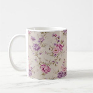 Taza De Café Elegante Pastel de flores rosadas y moradas de jar