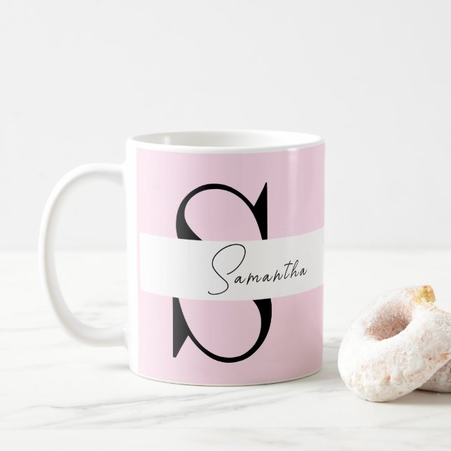 Taza De Café Elegante pasto rosado personalizado Mug con monogr (Con donut)