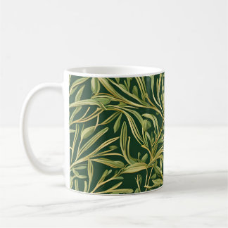 Taza De Café Elegante patrón botánico verde de follaje vintage