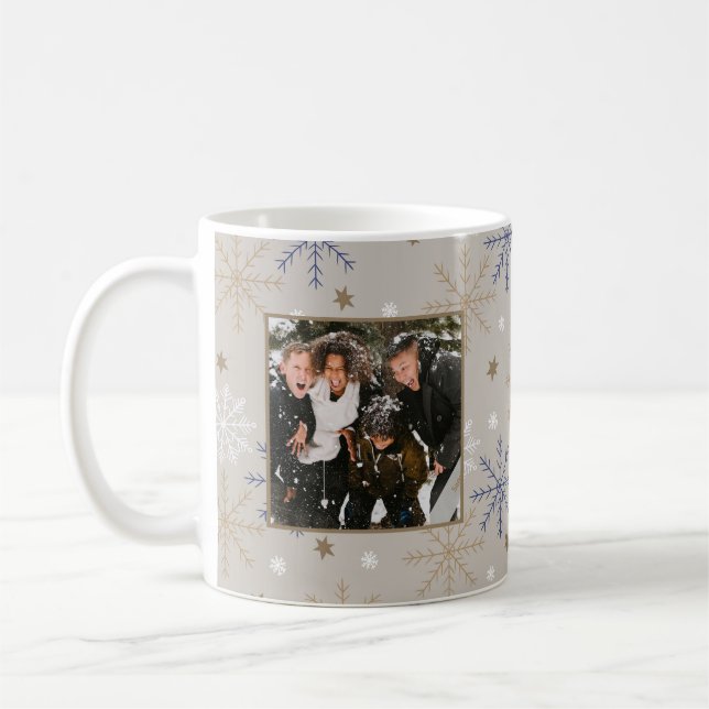 Taza De Café Elegante patrón copo de nieve Beige 2 foto (Izquierda)