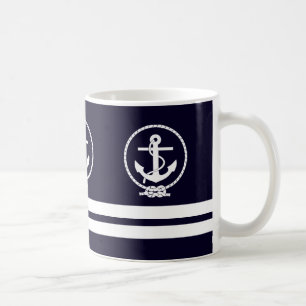 Taza De Café Elegante patrón de ancla y rayas náuticas