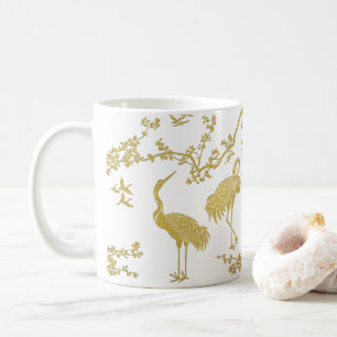 Taza De Café Elegante patrón de arte de grullas Aves de grull