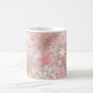 Taza De Café Elegante patrón de copo y copo Navidad rosa copo