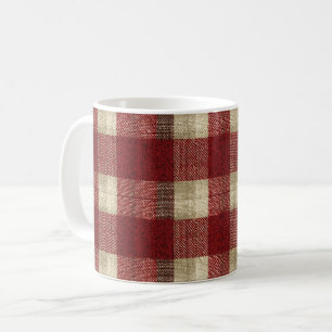 Taza De Café Elegante patrón de cuadros en burgundy, marfil y r
