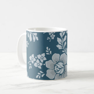 Taza De Café Elegante patrón de flor azul vintage