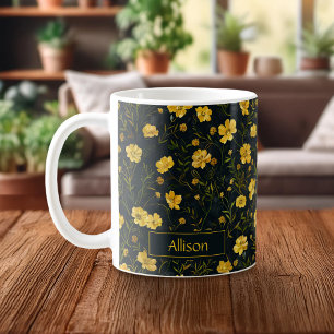 Taza De Café Elegante patrón de flor de mariposa amarillo