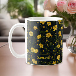 Taza De Café Elegante patrón de flor de mariposa amarillo