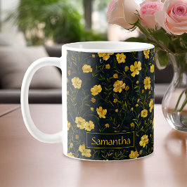 Taza De Café Elegante patrón de flor de mariposa amarillo