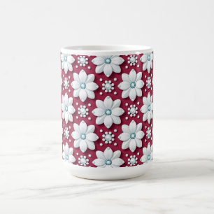 Taza De Café Elegante patrón de flores blancas sobre magenta pr