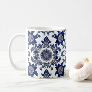 Taza De Café Elegante patrón de flores de damasco victoriano az