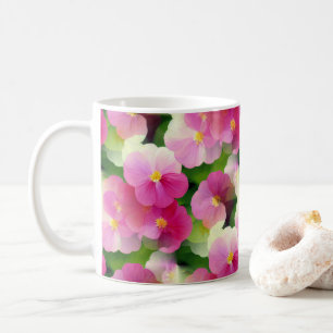 Taza De Café Elegante Patrón de Flores Rosa y Blanco