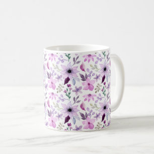 Taza De Café Elegante patrón de flores rosadas y moradas
