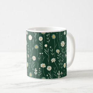 Taza De Café Elegante patrón de flores silvestres en verde oscu