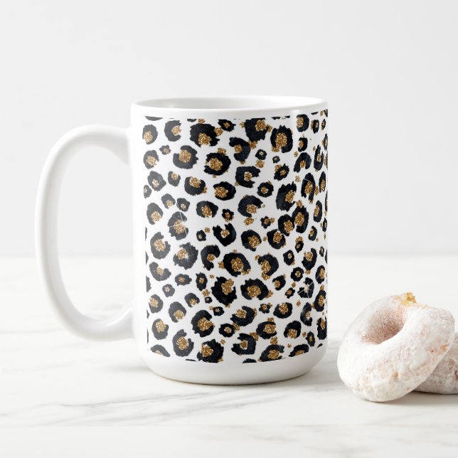 Taza De Café Elegante patrón de leopardo Purpurina dorado (Con donut)
