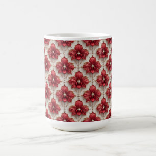 Taza De Café Elegante patrón de orquídea roja con perlas