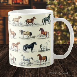 Taza De Café Elegante patrón de raza de caballos de época
