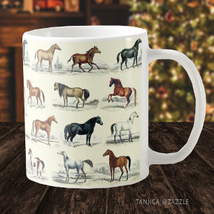 Taza De Café Elegante patrón de raza de caballos de época