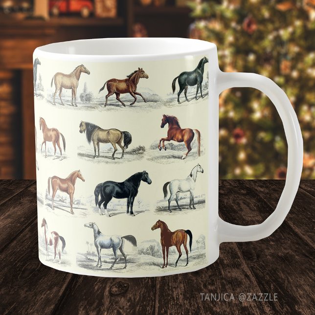 Taza De Café Elegante patrón de raza de caballos de época (Subido por el creador)
