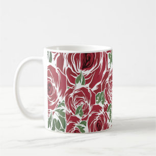 Taza De Café Elegante patrón de Rosa Vintage - Floral roja y ve