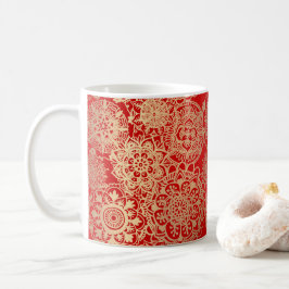 Taza De Café Elegante patrón dorado rojo Mandala