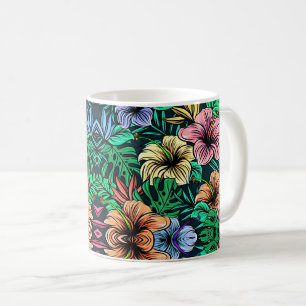 Taza De Café Elegante patrón floral con vibrante botánico