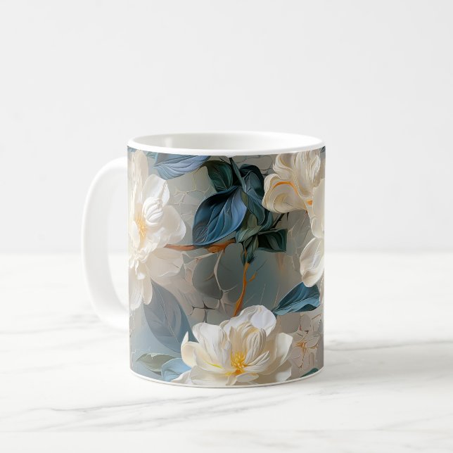 Taza De Café Elegante patrón floral de Gardenia (Anverso izquierdo)