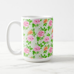Taza De Café Elegante patrón floral de rosas hojas verdes-23675
