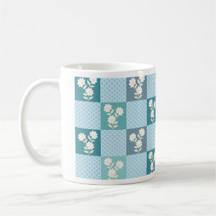 Taza De Café Elegante patrón floral de tablero de ajedrez sin c