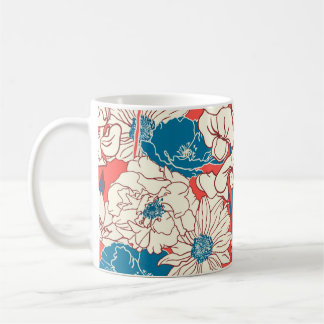 Taza De Café Elegante patrón floral dibujado a mano, flores de 