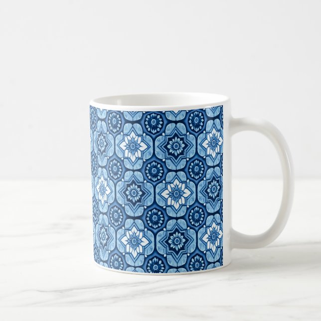 Taza De Café Elegante patrón floral geométrico azul (Derecha)