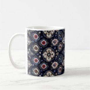 Taza De Café Elegante Patrón Floral Marina Azul