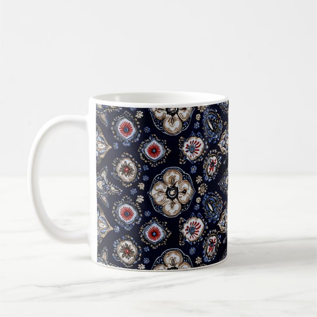 Taza De Café Elegante Patrón Floral Marina Azul (Izquierda)