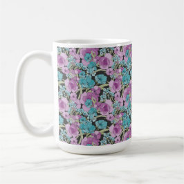 Taza De Café Elegante patrón floral Púrpura Púrpura Negro Backg