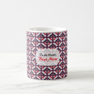 Taza De Café Elegante patrón geométrico de ciruela y rojo inten