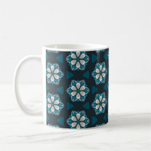 Taza De Café "Elegante patrón geométrico floral azul