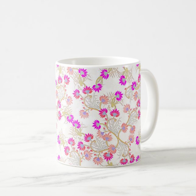 Taza De Café Elegante Patrón Inalámbrico De Flor Rosa Sin Marea (Anverso derecho)