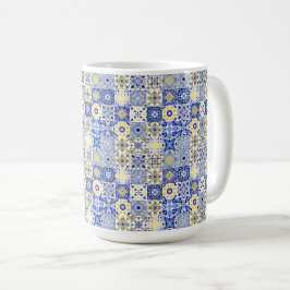 Taza De Café Elegante patrón portugués de azulejos azules y bla