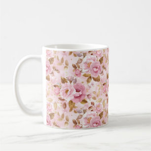 Taza De Café elegante patrón rosa sin costura con flores rosas