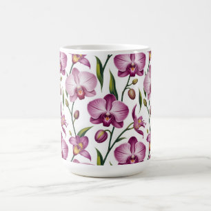 Taza De Café Elegante patrón sin fisuras de orquídea morada y r