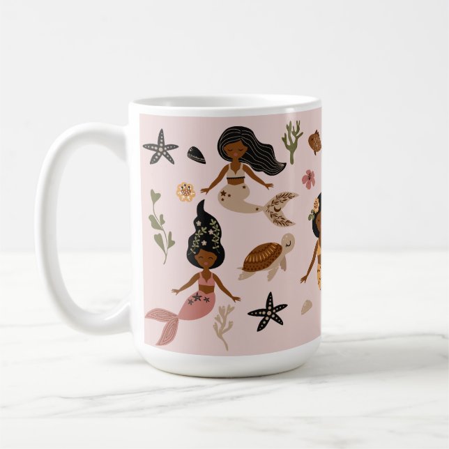 Taza De Café Elegante peluca de sirenas afroamericanas (Izquierda)